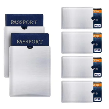 6 упаковок RFID-блокирующих накладок для защиты от кражи RFID-карт, RFID-блокирующий чехол для удостоверения личности, 4 кредитные карты, 2 кармана для паспорта и кошелька.