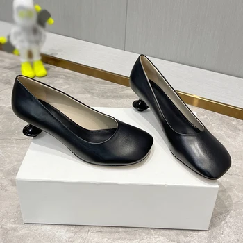 2023 Удобные туфли на высоком каблуке из овчины, Универсальный бренд, дизайнерские Модные Современные женские туфли-лодочки Zapatos Mujer