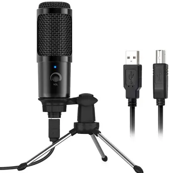 USB-микрофон для компьютера - металлический конденсаторный записывающий микрофон для ноутбука MAC или Windows, Кардиоидный Студийный записывающий вокал