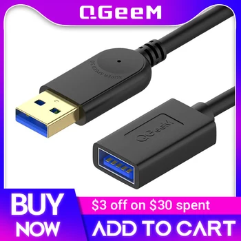 QGeeM USB Удлинитель Шнур USB3.0 Удлинитель для мужчин и женщин Кабель Синхронизации данных Адаптер 1 М 3 М 2 М Высокоскоростной Кабель USB 3.0