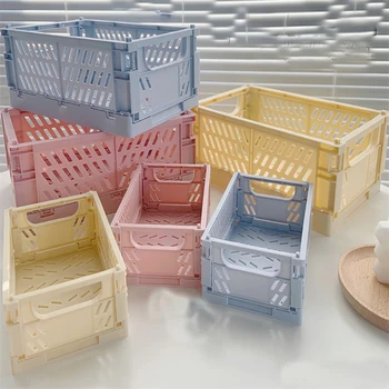 Складной мини-ящик для организации хранения на рабочем столе в стиле студенческого офиса, Штабелируемая пластиковая корзина для хранения