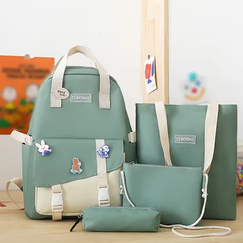 Студенческая мода для отдыха на свежем воздухе, Школьная сумка, рюкзак, сумка для ручек и портмоне, набор из четырех предметов, кошельки для женщин