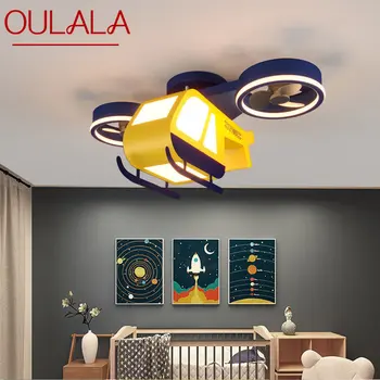 Детские потолочные вентиляторы OULALA с дистанционным управлением, 3 цвета, светодиодная мультяшная лампа в виде самолета с регулируемой яркостью для дома, детской комнаты, детского сада