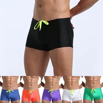 Пляжные шорты Плавки с низкой посадкой и высокой эластичностью, плавки 3D-кроя, мужские однотонные шорты для плавания с завязками, пляжная одежда