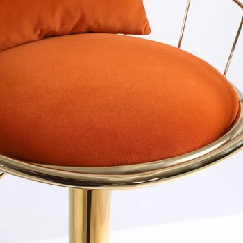 Барный стул из оранжевого бархата, сплошное золотое покрытие, вращение на 360 градусов, регулируется по высоте, подходит для ресторанов и баров, 2 комплекта