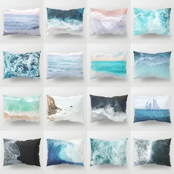 Офисная тканевая подушка для спинки дивана Nordic Fashion Ocean Landscape, украшение для дома, французская бархатная подушка для медитации