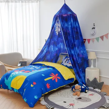 Балдахин для кровати для мальчика синего цвета с москитной сеткой