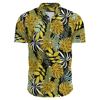 Рубашки с пальмовыми листьями, мужские женские модные гавайские рубашки, повседневная пляжная блузка, мужская одежда, мужские рубашки с отворотом Vocation, Vocation