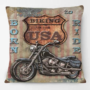 Винтажный американский стиль Muscle Motorcycle Club Арт-наволочка Ретро Классический плакат с мотоциклом Льняной чехол для подушки