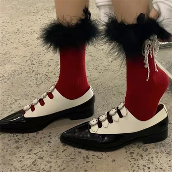 Разноцветные женские туфли-лодочки с острым носком, кожаные туфли на низком каблуке с пряжками, женские открытые туфли на день святого Валентина с украшением в виде кристаллов