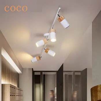 Скандинавские светодиодные деревянные люстры с точечными светильниками для гостиной, спальни, коридора, Черно-белые декоративные светильники