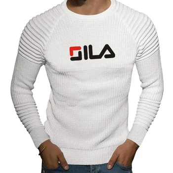 Осенне-зимний мужской новый свитер с круглым вырезом, мужская приталенная однотонная рубашка с простроченными складками на плечах, нижняя рубашка