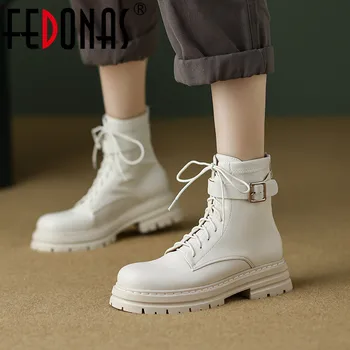 FEDONAS/ Осенне-зимние женские ботильоны Классического дизайна с перекрестной шнуровкой сзади, на молнии, на толстом каблуке, на платформе, Повседневная уличная женская обувь