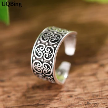 Винтажные серебряные кольца с широкой поверхностью 925 пробы для женщин, подарки для вечеринок, ювелирные изделия