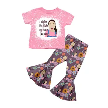 Бутик одежды, детская дизайнерская одежда, розовые короткие рукава, расклешенные брюки с цветочным рисунком, комплекты для девочек