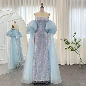 Каролина Люкс Дубай Русалка Блестящие Вечерние платья с пышными рукавами из органзы 2023 Арабские Женщины Свадебные Вечерние платья для гостей