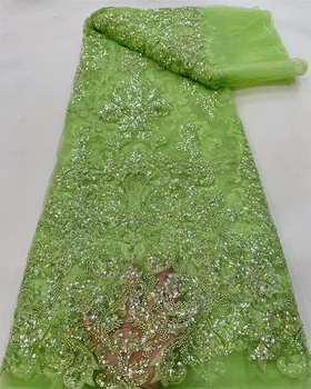 Роскошная высококачественная кружевная ткань ручной работы из бисера, высокое качество, 2023 многоцветных блесток, французская сетчатая кружевная ткань для свадебного платья