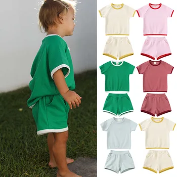 Летняя одежда для маленьких девочек и мальчиков, детская хлопчатобумажная одежда, короткие комплекты одежды для отдыха для малышей, детская верхняя одежда, костюм-двойка