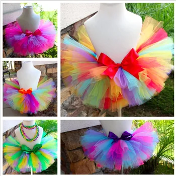 Разноцветные юбки-пачки для девочек, детские 100% юбки из пушистого тюля ручной работы, балетные юбки с бантом из ленты, одежда для детских вечеринок