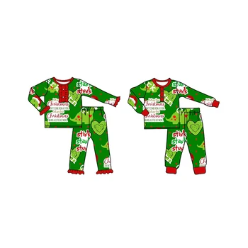 Оптовая Продажа Детской Рождественской пижамы с Санта-Клаусом и Динозавром, Комплект ночной рубашки, Бутик Одежды для девочек, Пижамы для мальчиков