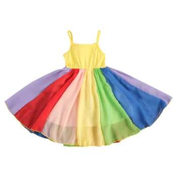 FOCUSNORM, 3 цвета, детское платье принцессы для девочек, Радужный сарафан без рукавов с квадратным воротником и высокой талией от 2 до 7 лет