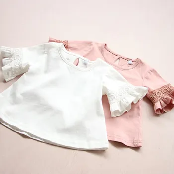 Блузка для девочек, летняя детская рубашка для малышей, блузки с расклешенными рукавами, детская одежда, топы для маленьких девочек, 90 ~ 130