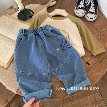 Детские Милые джинсы для осенней девочки 1-5 лет Корейская версия Прямых детских брюк