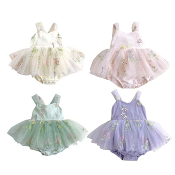 Платья-пачки из тюля для маленьких девочек от 0 до 2 лет, платье-комбинезон с цветочной вышивкой для маленьких девочек