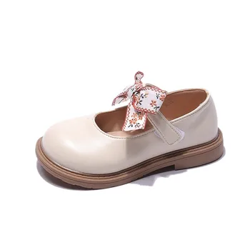 CUZULLAA/ Новая повседневная обувь принцессы с цветочным узлом и бабочкой для девочек, размер 23-36, Кожаная обувь с крючками и петлями для маленьких детей