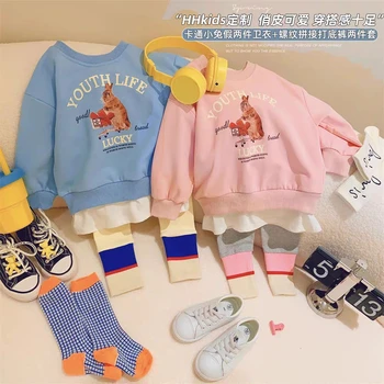 Комплект модной одежды для маленьких девочек 2023 года, свитера + леггинсы, весна-осень, День рождения принцессы, 2 предмета, повседневные костюмы, детская одежда