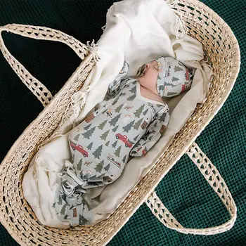 Мягкий хлопковый спальный мешок для новорожденных, супер Мягкий спальный мешок с V-образным вырезом и длинными рукавами + комплект шапочек-бини