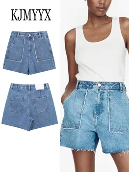 KJMYYX, новые летние женские модные синие джинсовые шорты для женщин, повседневные джинсовые мини-шорты, украшенные пуговицами