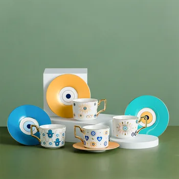 Турецкая кофейная кружка в стиле Хамсы с синим сглазом, креативная керамическая чашка для чая и молока, винтажные чашки для послеобеденного чая и блюдца, подарки