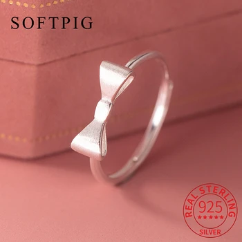 SOFTPIG, Настоящее серебро 925 пробы, Матовый бант, Регулируемое кольцо Для женщин, Минималистичная Ювелирная Геометрическая Бижутерия