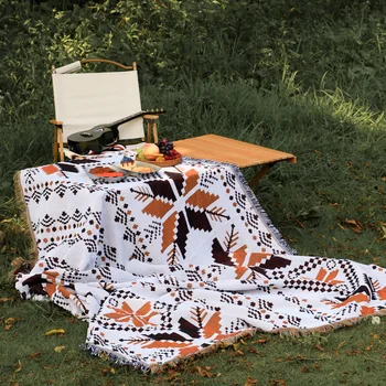Полностью функциональное богемное одеяло для кемпинга, Влагостойкий утолщенный коврик для пикника в этническом стиле, Ретро Одеяло для кемпинга