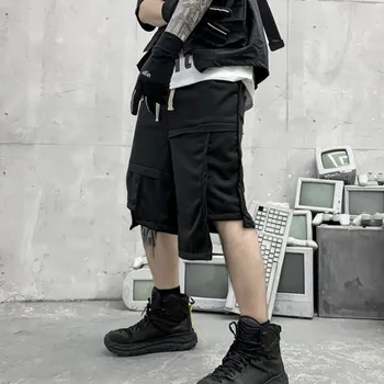 Нерегулярные шорты-карго в стиле хип-хоп, мужские повседневные трикотажные шорты Harajuku длиной до колен, уличная одежда в стиле готик-панк, короткие брюки-бермуды Masculina