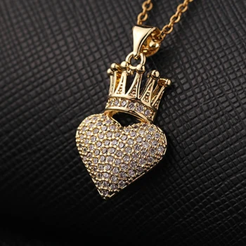 Модное ожерелье из меди и циркона с подвеской в виде короны и сердца для женщин, модное милое романтическое колье принцессы с фианитами, цепочка ювелирных изделий
