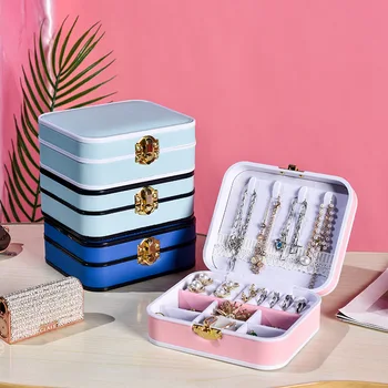 Портативные дорожные сумки для ювелирных изделий, кожаное кольцо для хранения, серьги, ожерелье, коробка, органайзер для подарков, синяя Розовая Женская коробка для хранения
