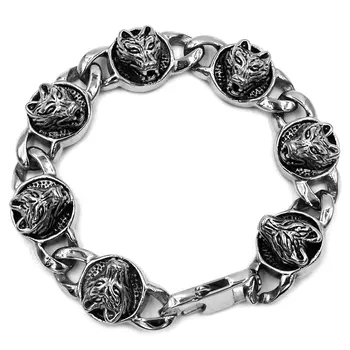 Готический браслет с животным-Волком, Байкерский браслет из нержавеющей Стали, Классный браслет для мальчиков-скандинавских Викингов SJB0343