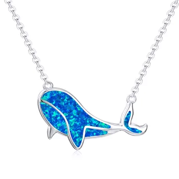 Милое ожерелье с подвеской в виде китов из океанских животных, Белое ожерелье с синим опалом, Розовое Золото, Серебряные ожерелья-цепочки для женщин, Модные
