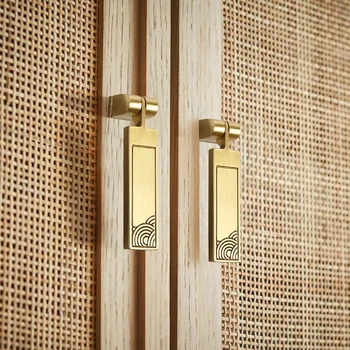 Мебельная фурнитура из цельной латуни в китайском стиле, золотые круглые ручки для шкафов и выдвижных ящиков, ручки для дверей шкафов в стиле ретро