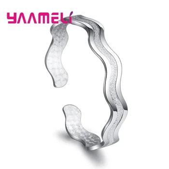 Простой металлический браслет для женщин и мужчин из стерлингового серебра 925 пробы, открывающий браслет с волнистой поверхностью, Изменяемый размер, Минималистичные украшения
