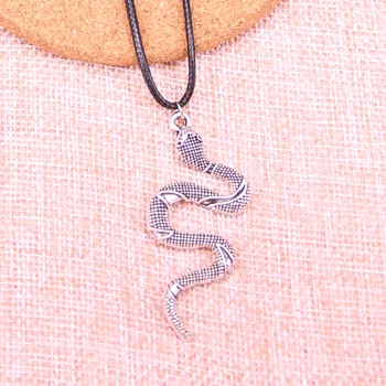 20шт Античного Серебряного цвета змея кобра Кулон 53*23 мм Кожаная цепочка Ожерелье Черный кожаный шнур Ожерелье