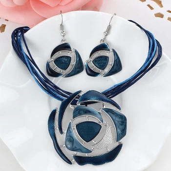 ретро синее эмалевое круглое ожерелье с полым кулоном, наборы свадебных украшений для новобрачных, женские наборы сережек-капель из люцита
