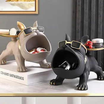 Статуя французского бульдога Современный столик для прихожей, ваза для конфет для офисного стола, собаки с большим ртом, фигурки животных из смолы, поделки