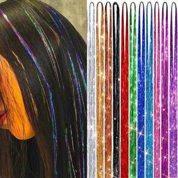 AZQUEEN 16 Цветов Блестящие нити Набор для мишуры для волос Золотые шелковые нити для наращивания волос Аксессуары для женщин Головной убор