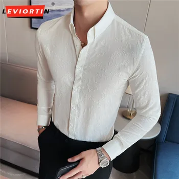 Качественные Деловые Рубашки С Длинным Рукавом Для Мужчин 2023 Мода 3D Трехмерный Жаккардовый Повседневный Смокинг Черный/Белый