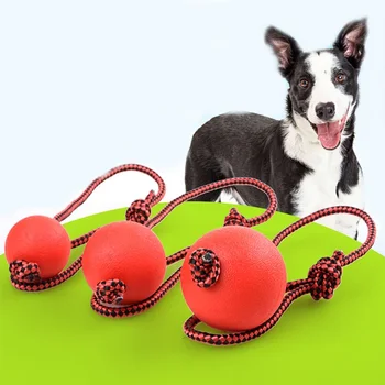 Игрушки-жевательный мяч для собак из твердой резины, игрушки для чистки зубов, жевательный мяч для щенков, обучающая игрушка для домашних животных, игрушка для жевания с веревочной ручкой для перетягивания Каната