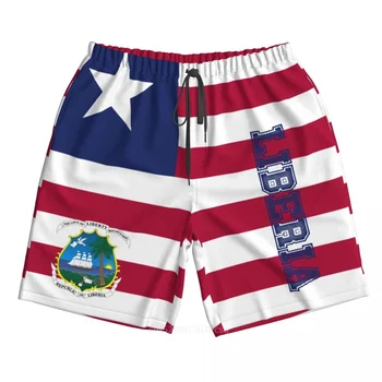 2023 Летние мужские пляжные шорты с 3D принтом флага страны Либерия из полиэстера с 3D принтом, летние штаны для бега с карманами на пляже