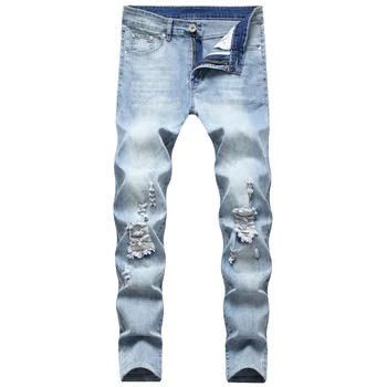 Мужские ковбойские мешковатые джинсы с рваными отверстиями, Корейская мода, хип-хоп, Хай-стрит, свободные Прямые джинсы для мужчин, джинсовые брюки